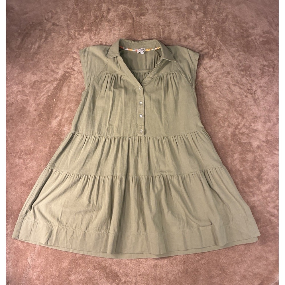 Umgee USA Womens Medium Olive Green Cotton Tiered Babydoll Mini Dress Sleeveless